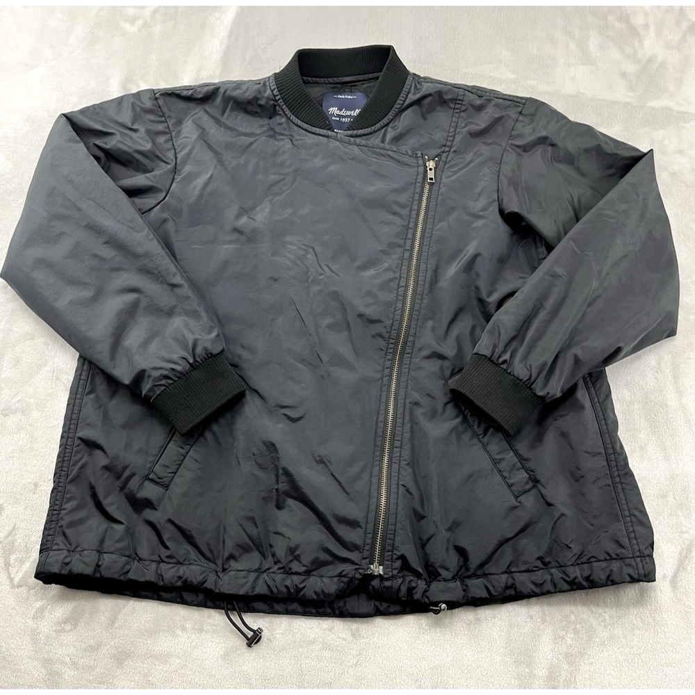 Madewell Tokyo Bomber Jacket Women Small Black Asymmetrical Zip Ribbed Cuff City
